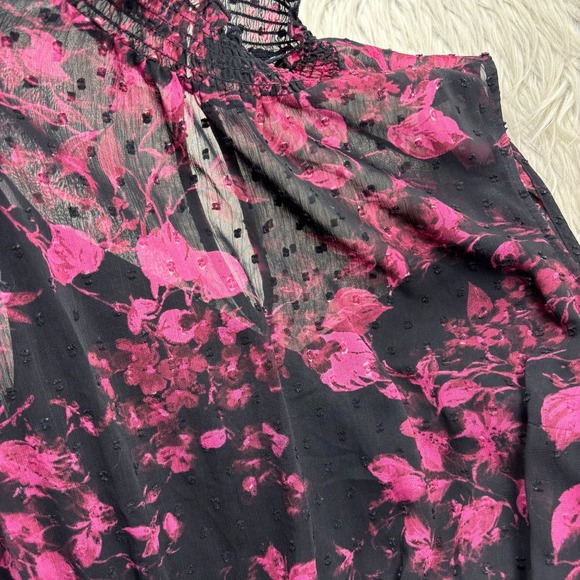 Torrid Women's 2X Black Pink Floral Midi Clip Dot Mock Neck Dress Romantic Goth - Picture 5 of 11